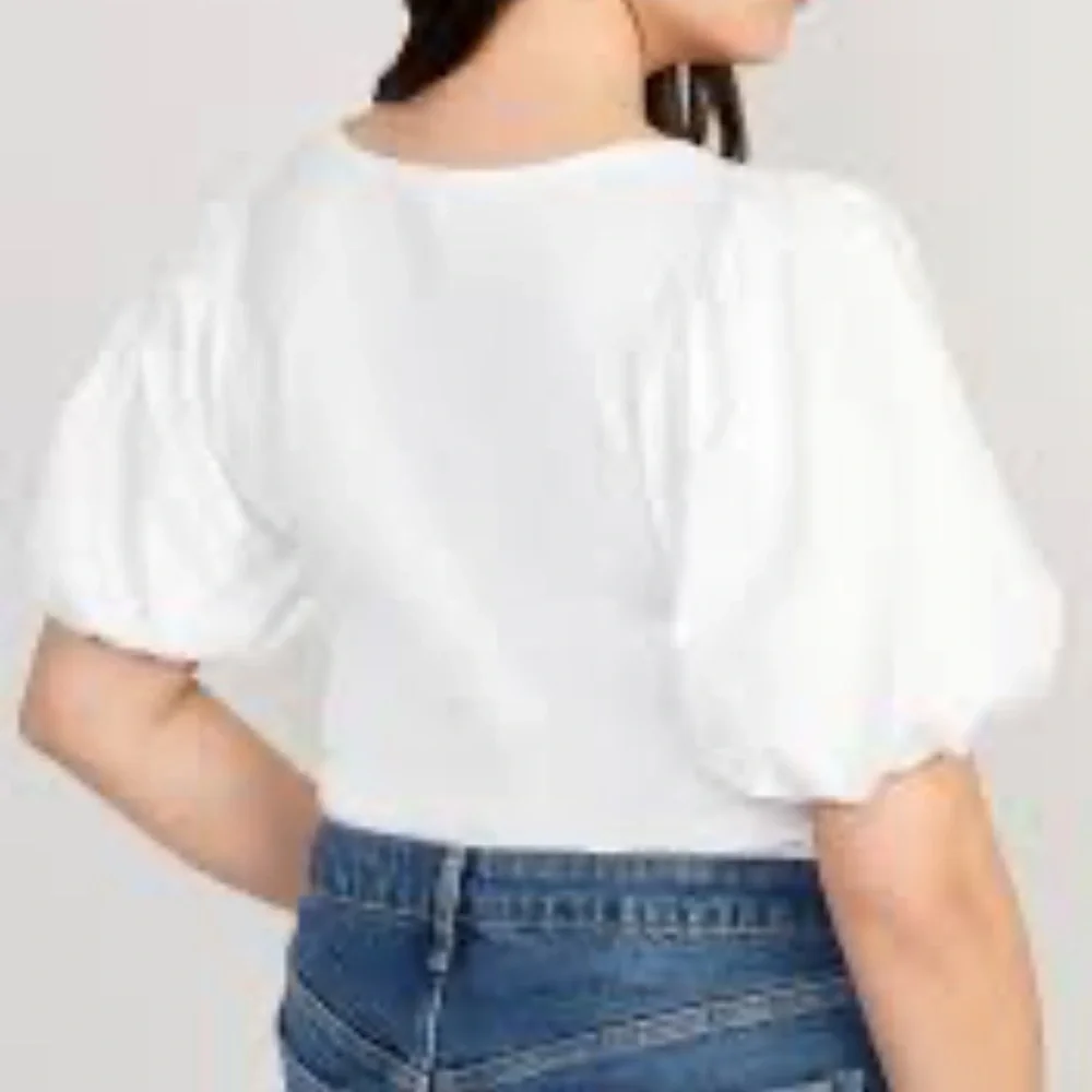 Old Navy Fitted Puff-Sleeve Paneled Rib-Knit white T-shirt Sz XXL‎